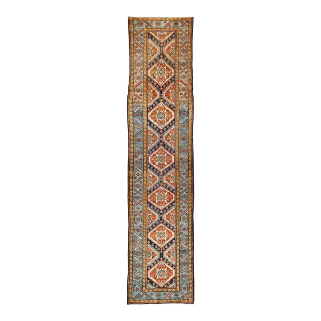 1920s Antique Persian Runner With Sub-Geometric Medallions For Sale