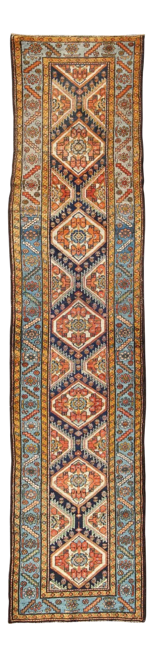 1920s Antique Persian Runner With Sub-Geometric Medallions