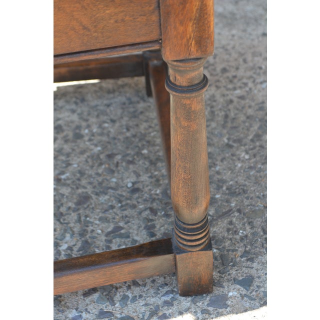 Antique Elgin a Simonds Dark Oak Wood Wainscot Side / Dining Chair W/ Arms & Carved Back For Sale - Image 15 of 18