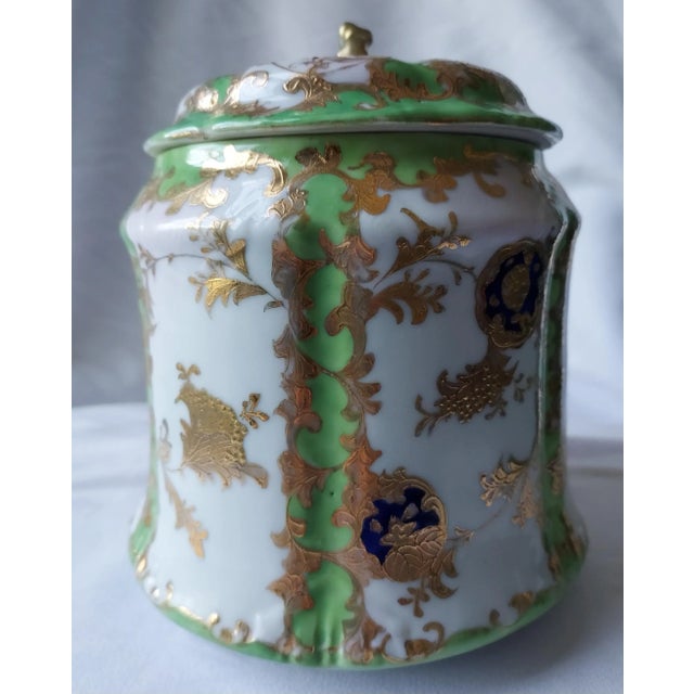 Late 19th Century Nippon Jade and Gold Porcelain Biscuit Jar For Sale - Image 4 of 12