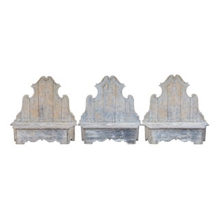 Castle Entrance Benches with Storage Compartments in Painted Wood, 19th Century, Set of 3 For Sale