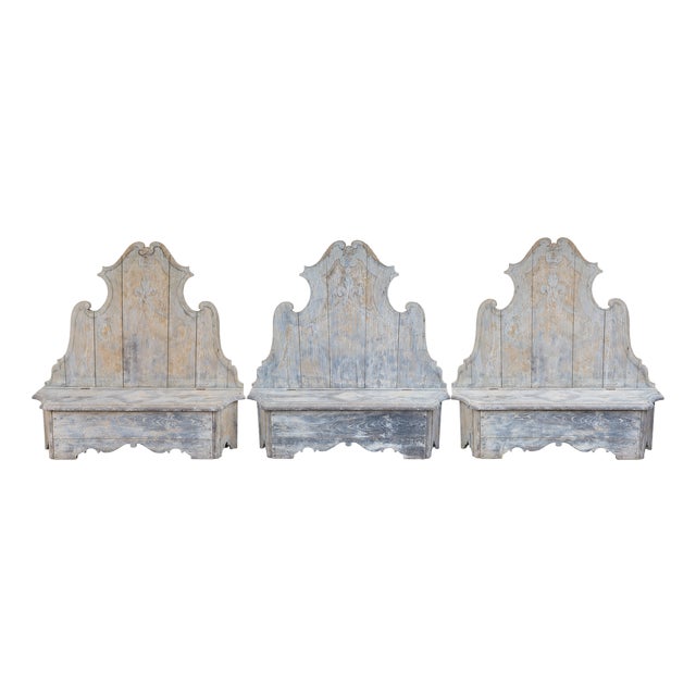 Castle Entrance Benches with Storage Compartments in Painted Wood, 19th Century, Set of 3 For Sale