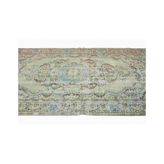 1960s Vintage Green Turkish Oushak Rug - 5`7" X 9`3" For Sale - Image 5 of 7