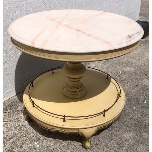 Vintage French Provincial Round Marble Accent Table For Sale - Image 4 of 11