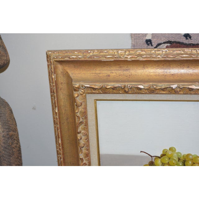 Vintage Gold Wood Framed Leonardo Cominotto Italy (1898-1966) Still Life Oil Painting Grapes For Sale - Image 9 of 14