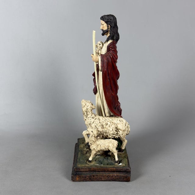 Polychrome Resin Sculpture of Jesus the Good Shepherd, 20th Century For Sale - Image 4 of 11