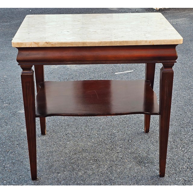 1960s Regency Style Tiered Mahogany Side Table With Marble Top For Sale - Image 9 of 10