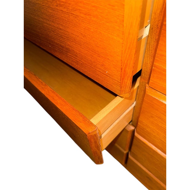 Burnt Umber 1970s Danish Teak Long Chest Vitre of Denmark For Sale - Image 8 of 12