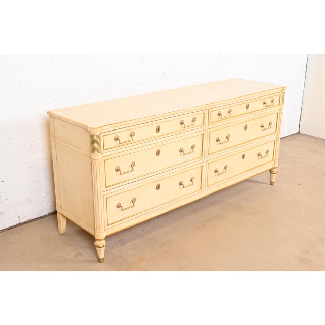 Kindel Furniture Kindel Furniture French Regency Louis XVI Cream Lacquered Parcel Gilt Dresser For Sale - Image 4 of 11