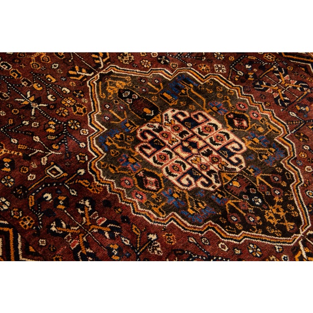 Vintage Shiraz Handmade Meadallion Motif Rust Wool Rug For Sale In New York - Image 6 of 10