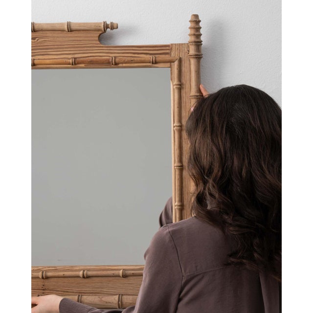 Wood Circa 1900 French Faux Bamboo Carved Wood Wall Mirror For Sale - Image 7 of 8