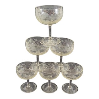 1940s Etched Cordial Glasses- Set of 6 For Sale