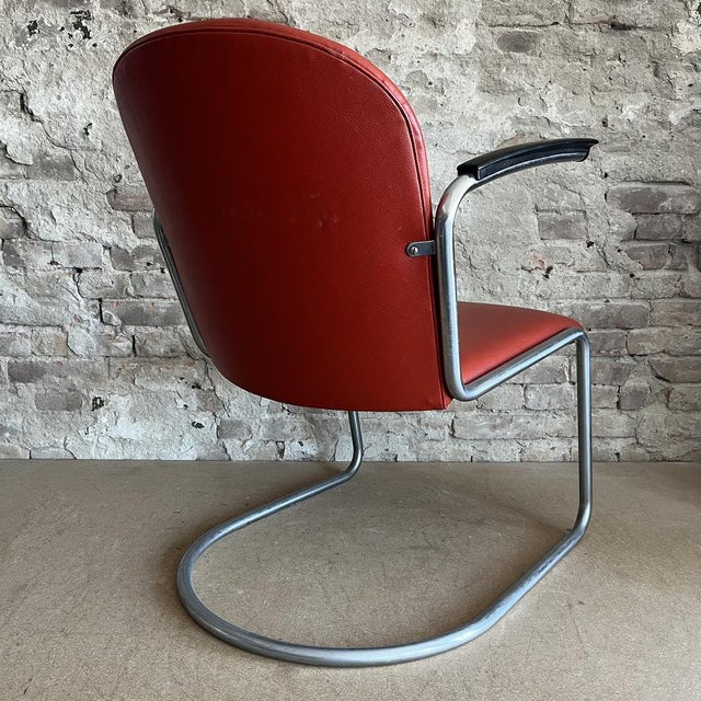 Gispen Gispen 413 Red Skai Chair by Willem Hendrik Gispen for Gispen For Sale - Image 4 of 16