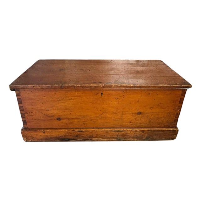 19th Century Hand-Dovetailed Pine Blanket Chest With Original Rope Handles For Sale