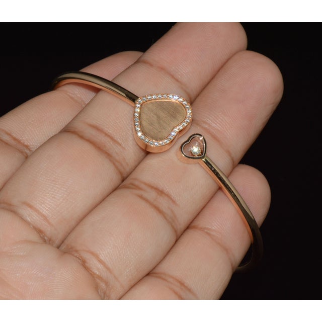 Gold Authentic Chopard Happy Hearts James Bond 007 Limited Edition 18k Rose Gold Diamond Bangle Bracelet For Sale - Image 8 of 15