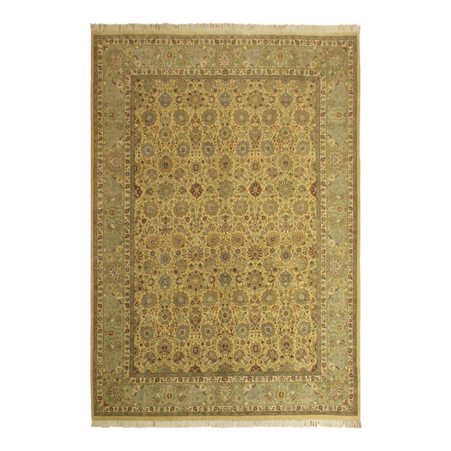 1970s 1970s Tabriz Oria Gold/Green Wool Rug - 10'1'' X 14'2'' For Sale