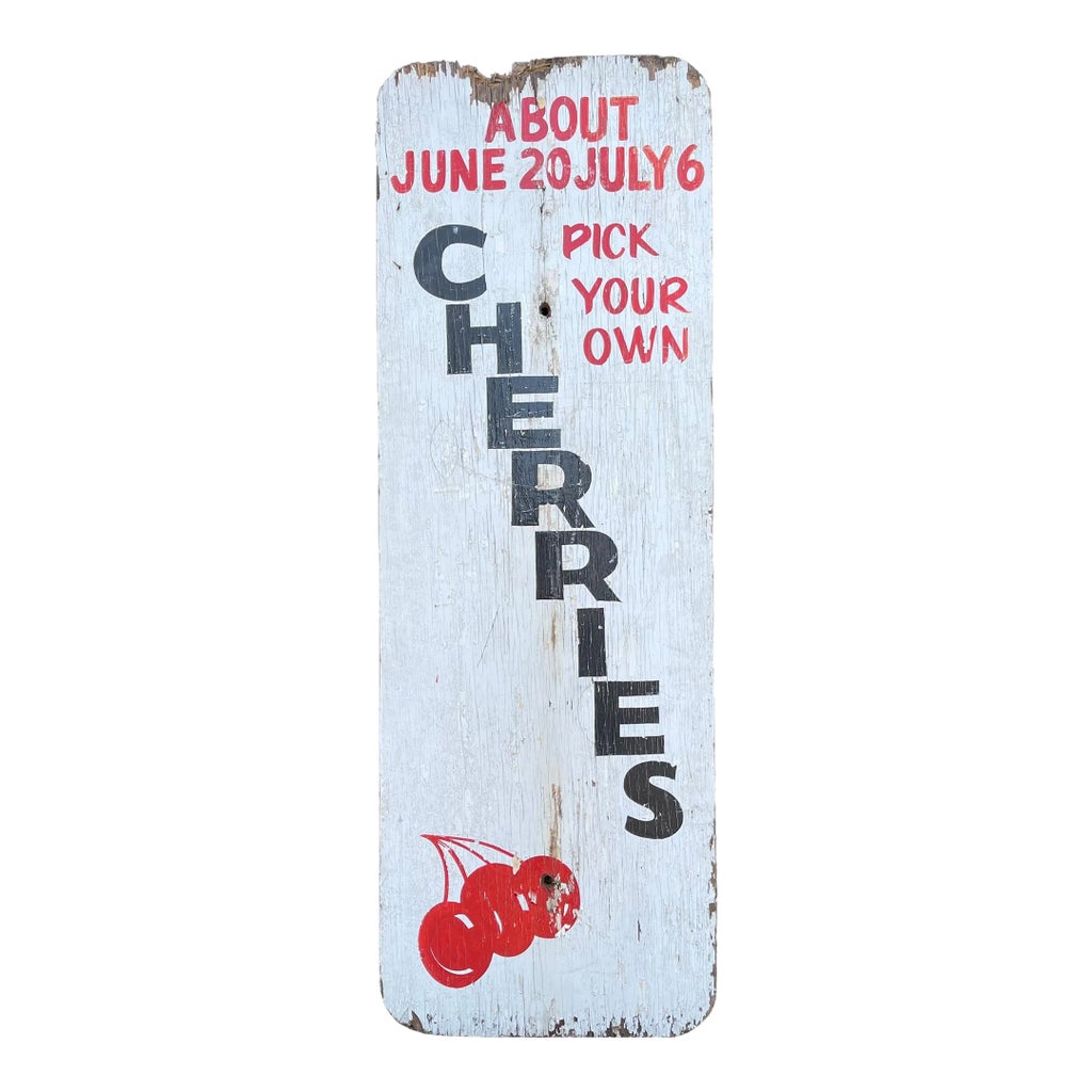1940s Authentic Rustic 2-Sided Farm Stand Sign Apples Cherries 