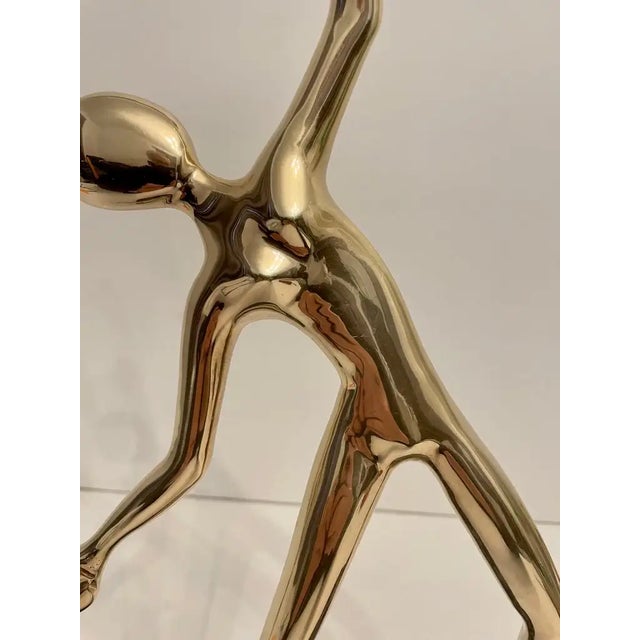 Metal Us Open Tennis Player Sculpture in Solid Brass on Marble Base For Sale - Image 7 of 12