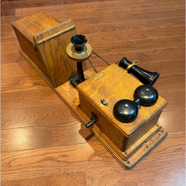 Brown Antique Western Electric Oak Wood Hand Crank Wall Mount Telephone - Early 1900s For Sale - Image 8 of 8
