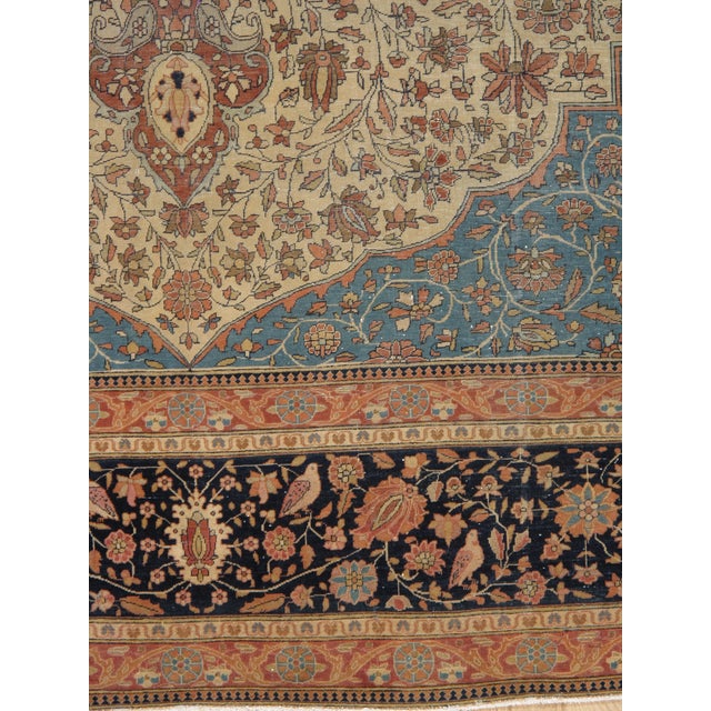 Antique Persian Mohtasham Kashan Carpet, Traditional, Soft, Ivory, Blue, Green For Sale - Image 9 of 12