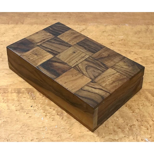 Brown Vintage Checkered Wood Decorative Box For Sale - Image 8 of 18