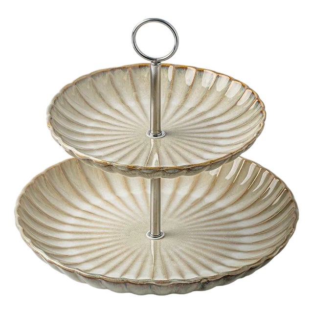 Retro Ceramic Double-Layer Pastry Stand For Sale