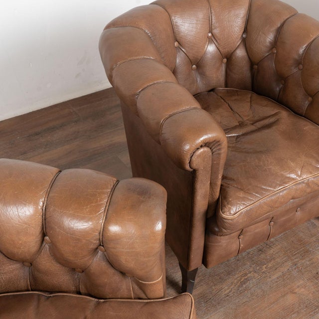 Brown Pair of 20th Century Vintage Brown Leather Danish Club Chairs For Sale - Image 8 of 14