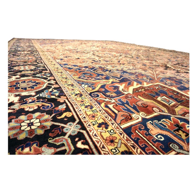 Textile Vintage Persian Heriz Wool 13x20 Red, Orange & Black Handmade Oversized Area Rug #9902086 For Sale - Image 7 of 8