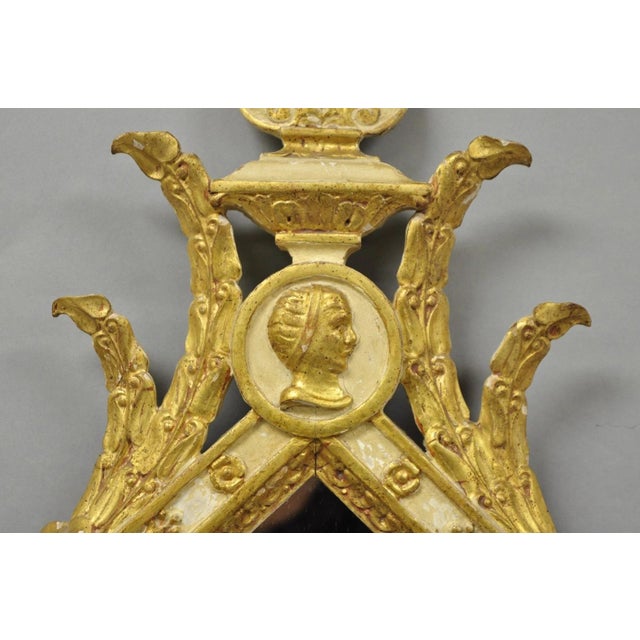 Mid 20th Century Vintage Italian Neoclassical Style Cream & Gold Gilt Carved Wood Wall Mirror For Sale - Image 5 of 16