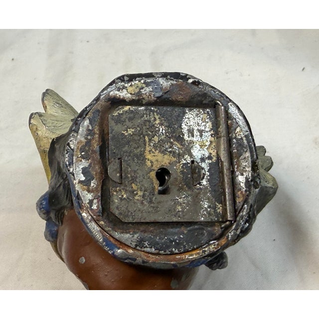 Rare Antique Native American Indian Chief Montreal White Metal Still Coin Bank For Sale - Image 9 of 12