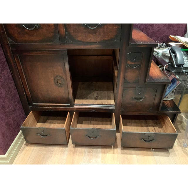 Wood Early 20th Century Antique Japanese Step Tansu For Sale - Image 7 of 10