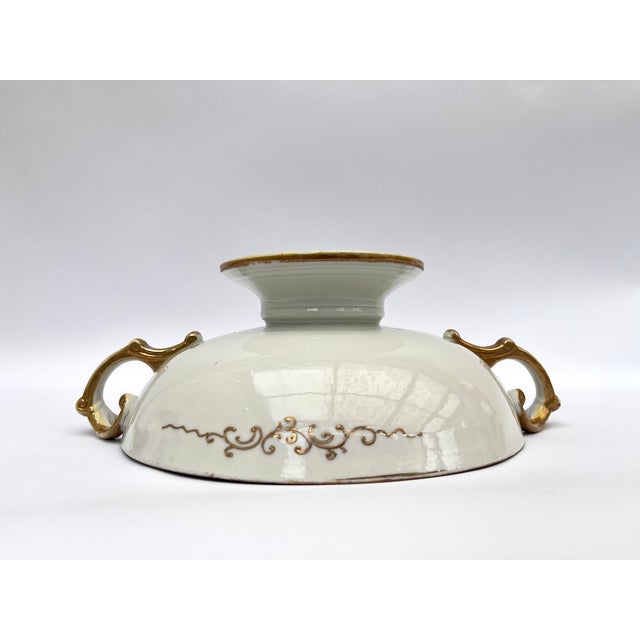 Porcelain Compote in Cobalt Blue and Hand-Painted Flowers For Sale - Image 5 of 9