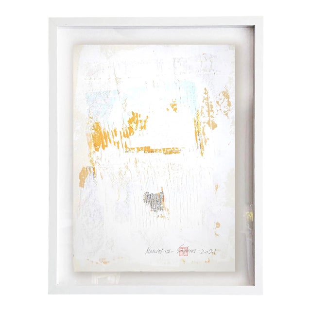 "Marvel.II" Contemporary Minimalist Abstract With Gold Leaf Painting, Framed For Sale