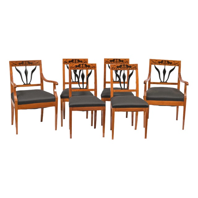 Biedermeier Chairs and Armchairs, Set of 6 For Sale