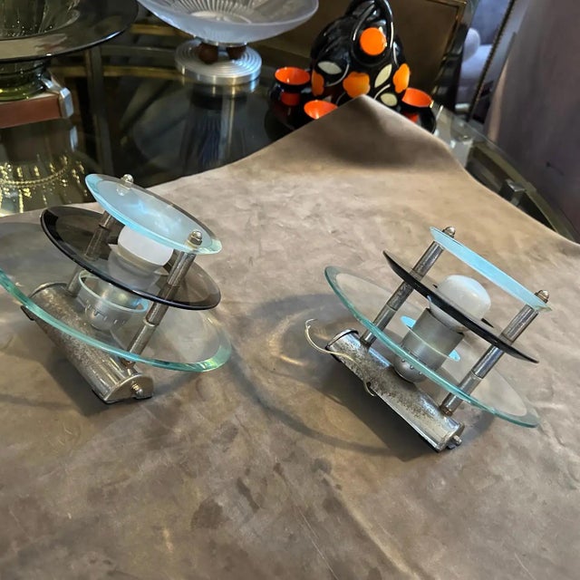 Metal Two 1960s Space Age Glass and Chromed Metal Italian Wall Sconces by Veca For Sale - Image 7 of 11