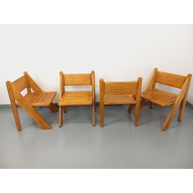 Vintage Brutalist Chairs in Oak, 1960s, Set of 4 For Sale - Image 3 of 18