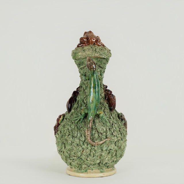 Green Antique Portuguese Palissy Lidded Pitcher For Sale - Image 8 of 17