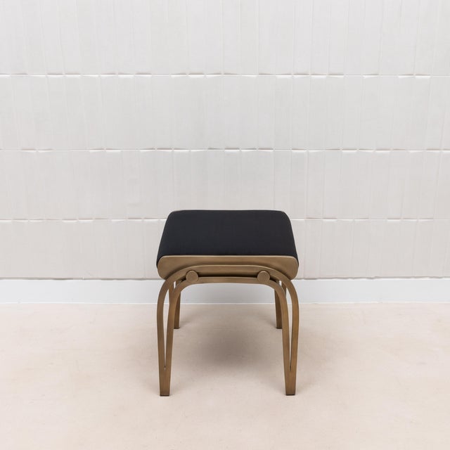 Metal Velvet Upholstered Stool With Bronze Patina Brass by R&y Augousti For Sale - Image 7 of 8