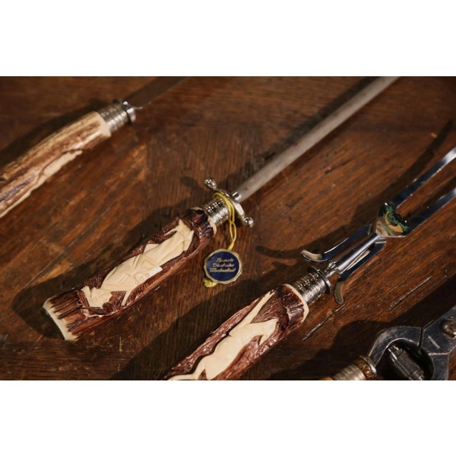 Mid Century German Carved Antler 4-Piece Carving Set For Sale - Image 9 of 10