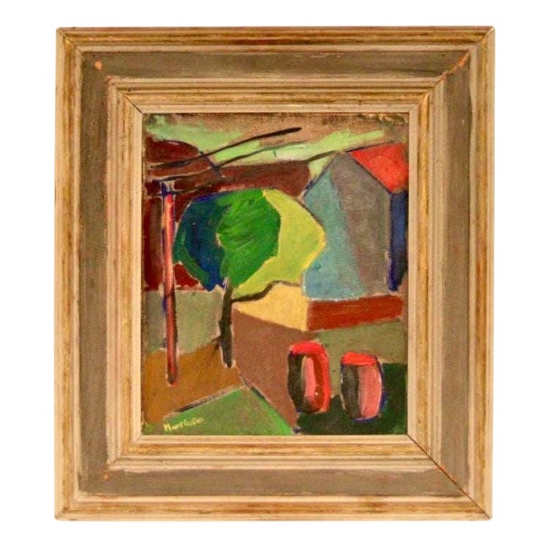 Harry Martinson, House Obscured by a Tree, 1960s, Oil on Canvas Pasted on Panel, Framed For Sale