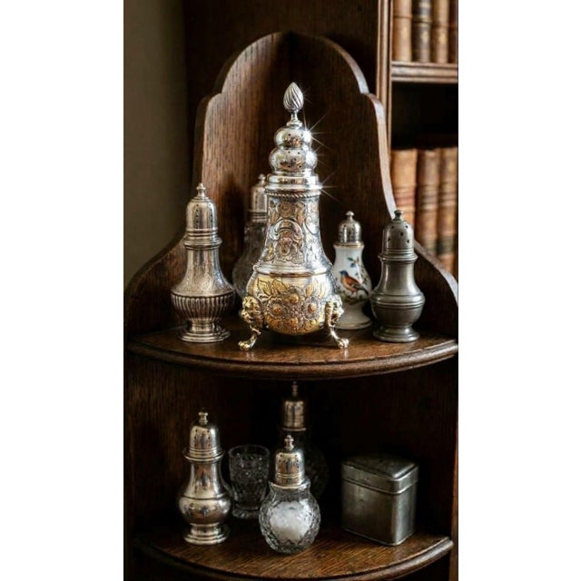 English Vintage English Silverplate Hand-Chased Lion-Footed Sugar Caster / Muffineer / Sugar Shaker #22 - Cottagecore, Collectible, Sheffield - See Pics For Sale - Image 3 of 9
