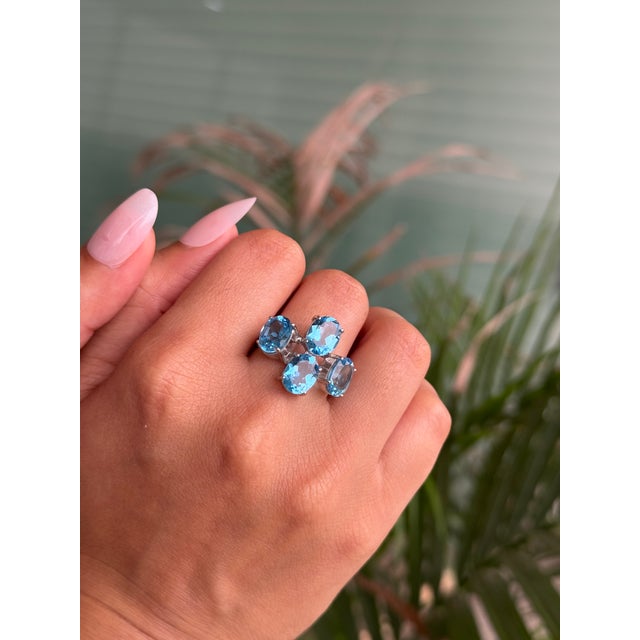 925 Sterling Silver Ring With Sparkling 9.59 CTW Blue Topaz 4 Stone in Prong Set - Size 6 For Sale - Image 4 of 13