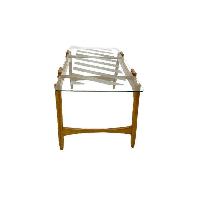 Mid-20th century Scandinavian style coffee table A beechwood coffee table with striped satin glass top in Scandinavian...