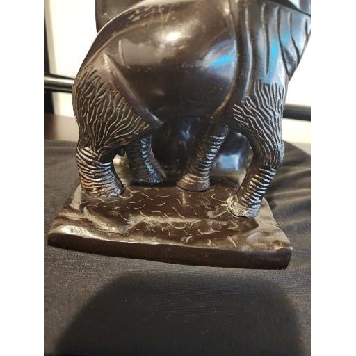 Vintage 1930s Art Deco Anglo-Indian Chocolate Bronze Elephant Bookends - Pair For Sale - Image 4 of 14