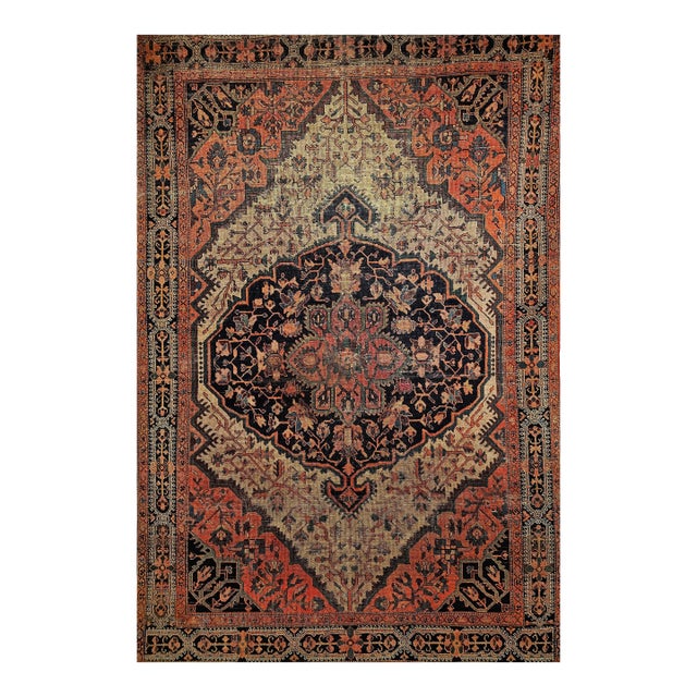 Antique Persian Farahan Sarouk Rug, Handwoven Floral Pattern, Ivory & Brick Red, 5’ X 7’ For Sale
