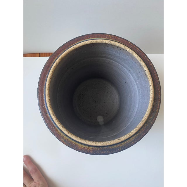 Rustic Striped Stoneware Canister Hand Crafted by Susan Maslowski For Sale - Image 10 of 12