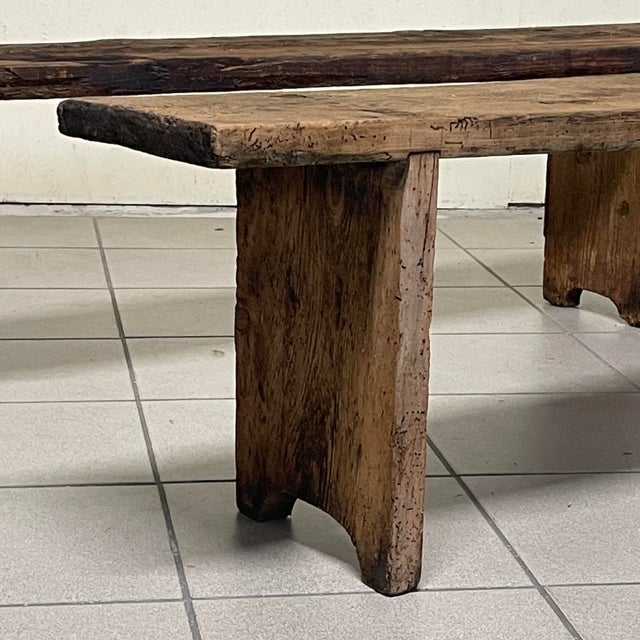 Rustic 20th Century Folk Art Rustic Italian Wooden Benches, 1890s, Set of 2 For Sale - Image 3 of 18