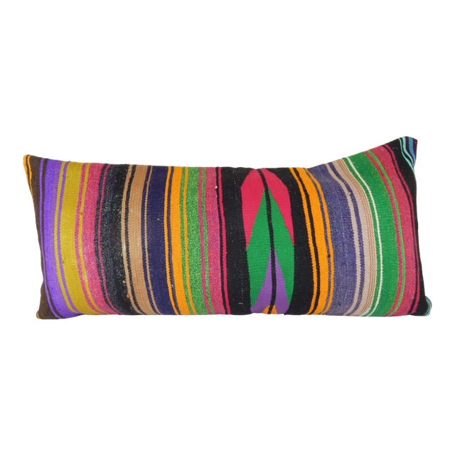 Vintage Striped Bedding Lumbar Kilim Pillow 20"x40" For Sale