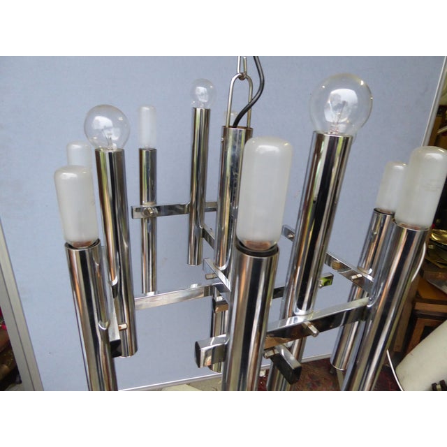Gaetano Sciolari Mid-Century Chrome Tubes Chandelier Ceiling Lamp by Gaetano Sciolari For Sale - Image 4 of 12