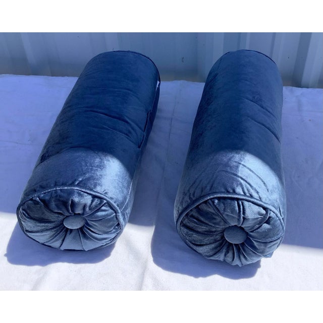 2020s Contemporary Velvet Blue Modern Oblong Pillows- a Pair For Sale - Image 5 of 5